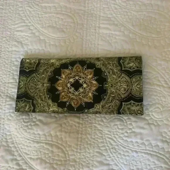 veritable cuir clutch purse baroque print - Picture 5 of 7